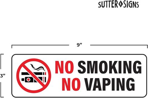 No Smoking No Vaping Signs, Self Adhesive Vinyl Sticker for Cars or Businesses, White, 9" x 3" (Pack of 4) in Saudi Arabia