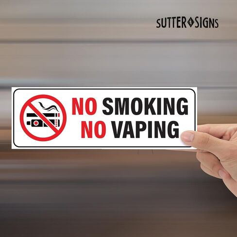 No Smoking No Vaping Signs, Self Adhesive Vinyl Sticker for Cars or Businesses, White, 9" x 3" (Pack of 4) in Saudi Arabia