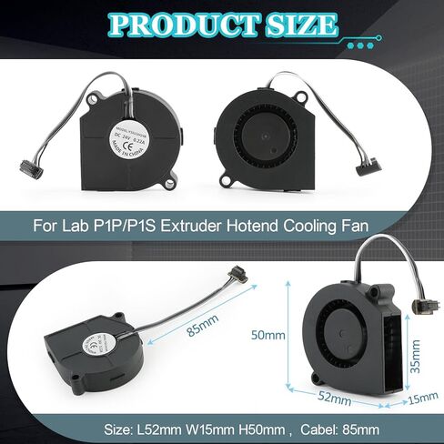 مروحة تبريد Extruder Hotend 5015 لمروحة غطاء أمامي للطابعة ثلاثية الأبعاد Bambu Lab P1P/P1S مع منفاخ كروي مزدوج، DC24V 0.22A 7800 ± 10% دورة في الدقيقة in Saudi Arabia