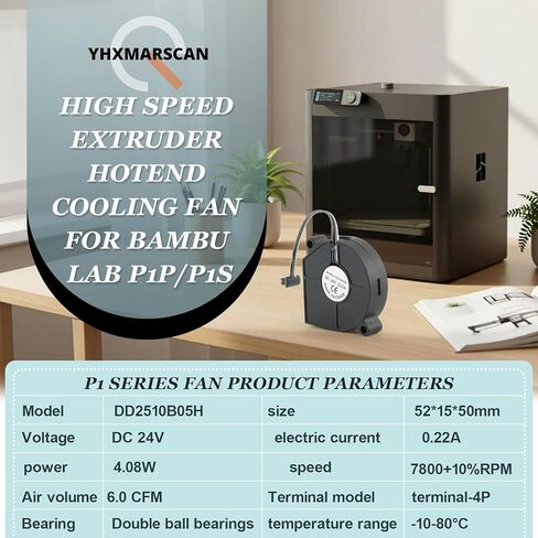مروحة تبريد Extruder Hotend 5015 لمروحة غطاء أمامي للطابعة ثلاثية الأبعاد Bambu Lab P1P/P1S مع منفاخ كروي مزدوج، DC24V 0.22A 7800 ± 10% دورة في الدقيقة in Saudi Arabia