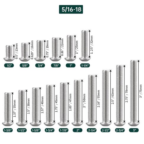 براغي غطاء مقبس رأس بأزرار 5/16-18 × 3 بوصة (10 قطع)، 304 من الفولاذ المقاوم للصدأ 18/8، محرك ألين سداسي، براغي مرافق المنزل والترفيه، Fayeploo (مع مفتاح ربط سداسي) in Kuwait