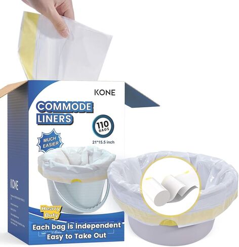 KONE 110 Count Commode Liners Disposable Waste Bags Fits All Standard Bedside Portable Toilet Chair Bucket Potty Bedpan Easy to Use in Saudi Arabia