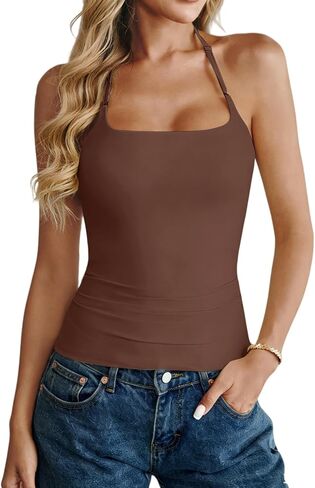 Women's Halter Tank Tops Double Lined Backless Sexy Going Out Y2K Slim Fit Camisole Top in Saudi Arabia
