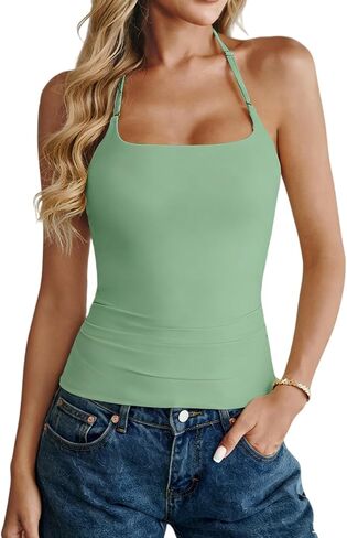 Women's Halter Tank Tops Double Lined Backless Sexy Going Out Y2K Slim Fit Camisole Top in Saudi Arabia