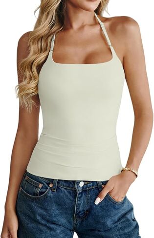 Women's Halter Tank Tops Double Lined Backless Sexy Going Out Y2K Slim Fit Camisole Top in Saudi Arabia