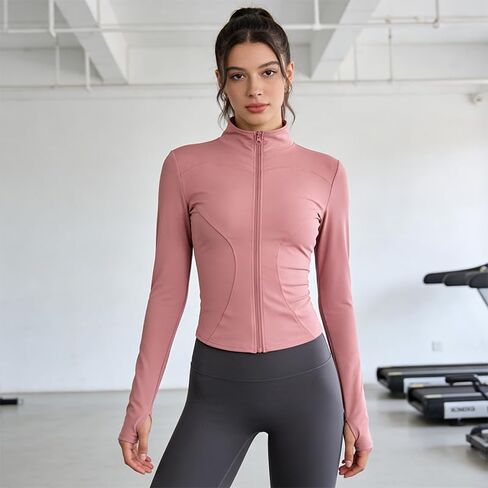 Gym Clothes for Women, Lightweight Full Zip Up Workout Clothes, Slim Fit Running Athletic Yoga Jacket with Thumb Holes, S-L in Saudi Arabia