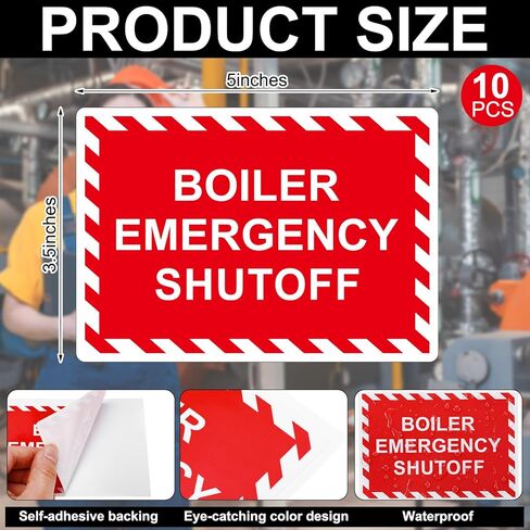 10 Pcs Boiler Emergency Shutoff Label Decal - 5 x 3.5 Inch Vinyl Generator Emergency Stickers for Machinery Electrical in Saudi Arabia