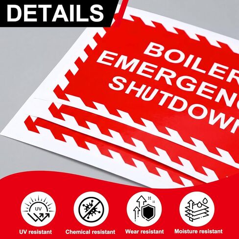 10 Pcs Boiler Emergency Shutoff Label Decal - 5 x 3.5 Inch Vinyl Generator Emergency Stickers for Machinery Electrical in Saudi Arabia