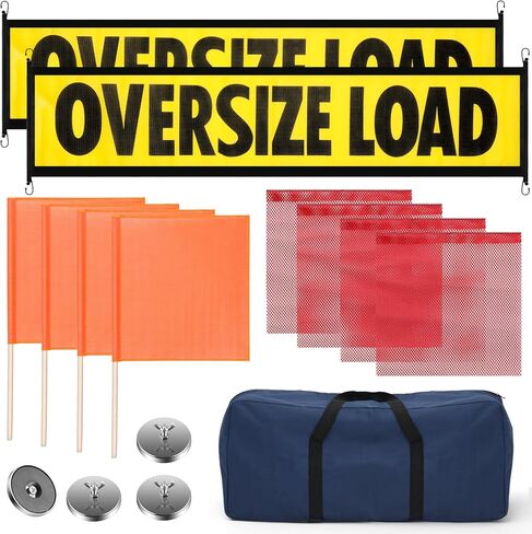 Newwiee 1 Set Safety Flag Kit Includes Oversized Load Banner Oversize Load Sign, Red and Orange Flag Warning, Bag and Magnet for Truck Cargo Pedestrian Crossings Construction in Saudi Arabia