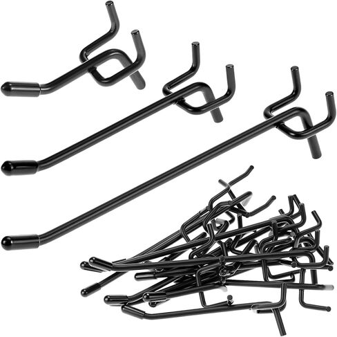 QWORK 60Pcs Black Pegboard Hooks - Heavy Duty 2/4/6 Inch Alloy Steel L-Shaped Shelving Hooks with Rubber Tips for 1/4 Inch Pegboard, Garage, Workshop Organization in Saudi Arabia