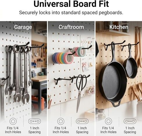 QWORK 60Pcs Black Pegboard Hooks - Heavy Duty 2/4/6 Inch Alloy Steel L-Shaped Shelving Hooks with Rubber Tips for 1/4 Inch Pegboard, Garage, Workshop Organization in Saudi Arabia