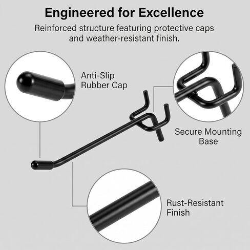 QWORK 60Pcs Black Pegboard Hooks - Heavy Duty 2/4/6 Inch Alloy Steel L-Shaped Shelving Hooks with Rubber Tips for 1/4 Inch Pegboard, Garage, Workshop Organization in Saudi Arabia