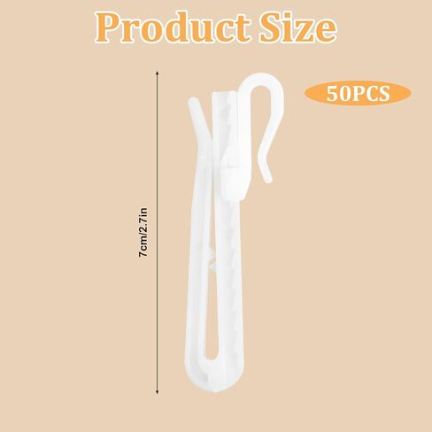50 PCS Adjustable Pinch Pleated Curtain Drapery Pin Hook, Plastic Curtain Hooks, Ratchet System Curtain Pleat Hook for Window Drapery Door Curtains Shower Curtains (70mm/2.76 Inch) in Saudi Arabia
