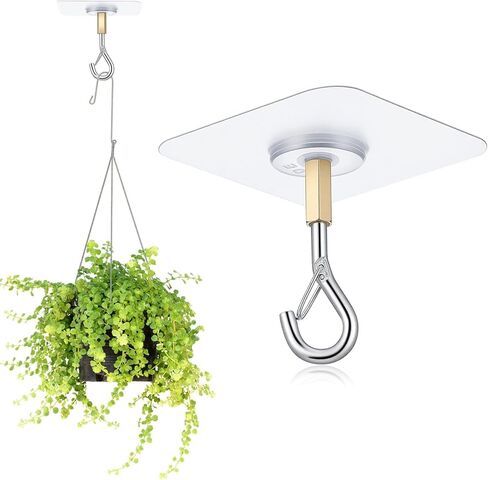 TIESOME Adhesive Ceiling Hooks, 8 Pack 30lbs Heavy Duty No Drill Sticky Hangers for Hanging Plants, Lights, Wind Chimes, Lanterns, Silver and Gold in Saudi Arabia