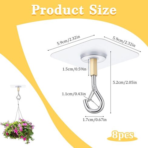 TIESOME Adhesive Ceiling Hooks, 8 Pack 30lbs Heavy Duty No Drill Sticky Hangers for Hanging Plants, Lights, Wind Chimes, Lanterns, Silver and Gold in Saudi Arabia