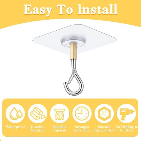 TIESOME Adhesive Ceiling Hooks, 8 Pack 30lbs Heavy Duty No Drill Sticky Hangers for Hanging Plants, Lights, Wind Chimes, Lanterns, Silver and Gold in Saudi Arabia