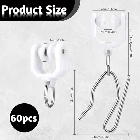 60 Pcs Curtain Track Gliders Rollers Bulk Ceiling Track Hooks Flexible Bendable Clips White Plastic Rail Gliders Mute Wheel Ball Pulley for Rails for Window Door Shower Room Divider Curtains RV in Saudi Arabia