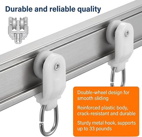 60 Pcs Curtain Track Gliders Rollers Bulk Ceiling Track Hooks Flexible Bendable Clips White Plastic Rail Gliders Mute Wheel Ball Pulley for Rails for Window Door Shower Room Divider Curtains RV in Saudi Arabia