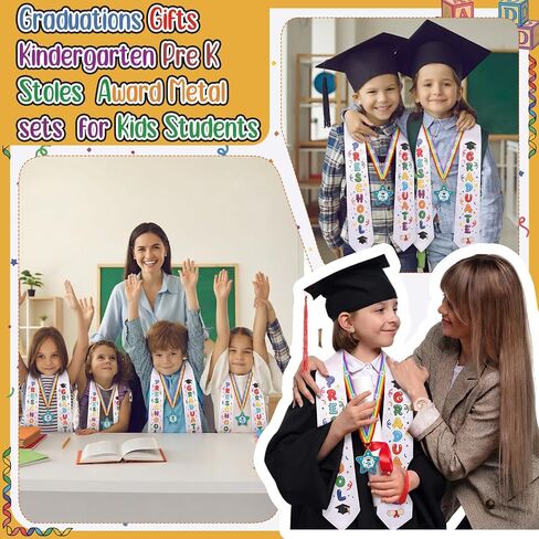 Liliaafar 12 Pcs Preschool Metal Graduation Medal with Grad Honor Stole Sash Kindergarten Kids Graduation Grad Stole Grads Award Medals with Neck Ribbon for Graduate Gift Party Decoration Favors in Saudi Arabia