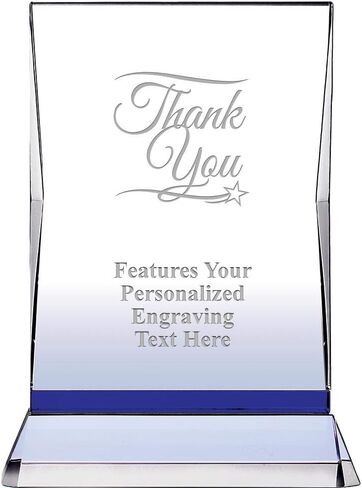 Crown Awards 8" Sapphire Illumination Thank You Crystal Award, Custom Engraved Thank You Trophy, Engraving Included, Prime in Saudi Arabia