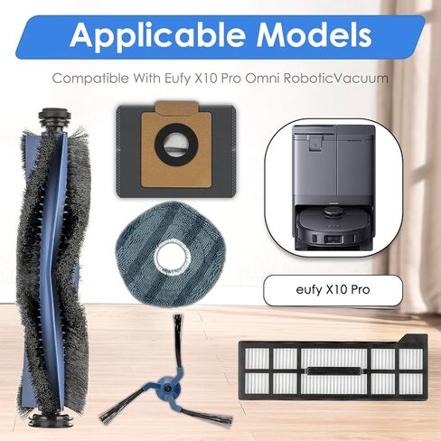 (11 Pack) X10 Pro Omni Replacement Parts Compatible With Eufy X10 Pro Omni Robot Vacuum Cleaner, Accessories Kit, 1 Roller Brush, 2 Side Brushes, 3 Dust Bags, 3 HEPA Filters, 2 Mop Pads in Saudi Arabia
