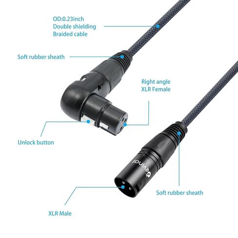 كابل XLR بزاوية يمنى من Devinal، سلك كابل ميكروفون أنثى إلى ذكر مستقيم قابل للتعديل، محول أنثى XLR 90 درجة لمسجل خلاط أجهزة الصوت - 10 أقدام 2 حزمة in Saudi Arabia