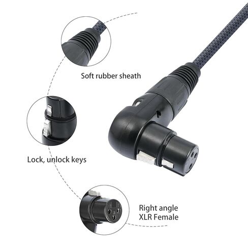 كابل XLR بزاوية يمنى من Devinal، سلك كابل ميكروفون أنثى إلى ذكر مستقيم قابل للتعديل، محول أنثى XLR 90 درجة لمسجل خلاط أجهزة الصوت - 10 أقدام 2 حزمة in Saudi Arabia