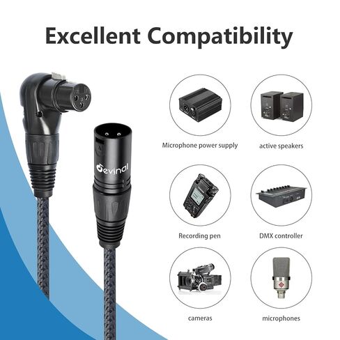 كابل XLR بزاوية يمنى من Devinal، سلك كابل ميكروفون أنثى إلى ذكر مستقيم قابل للتعديل، محول أنثى XLR 90 درجة لمسجل خلاط أجهزة الصوت - 10 أقدام 2 حزمة in Saudi Arabia