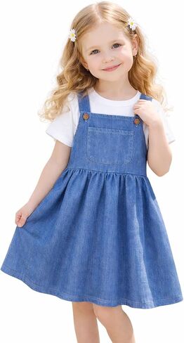 HILEELANG Girls Dress Set 2pc Pinafore Suspender Dress Outfit with Cotton Tees Summer Casual Play Dress 2–8T in Saudi Arabia