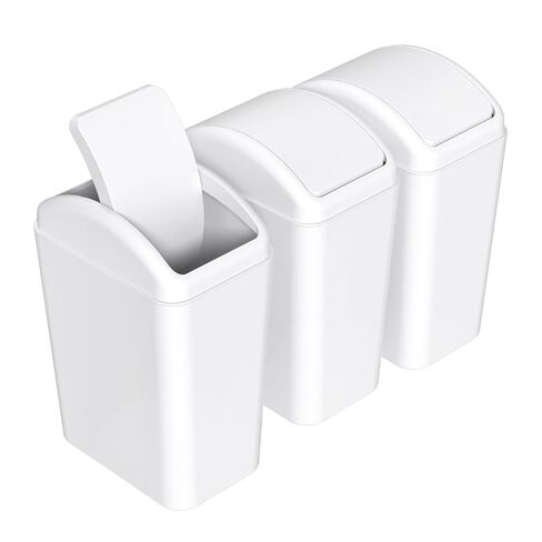 3-Pack 4.5 Gallon Plastic Trash Can with Swing Lid, Swing-Top Waste Can, White in Saudi Arabia