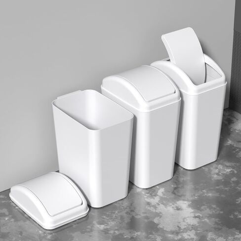 3-Pack 4.5 Gallon Plastic Trash Can with Swing Lid, Swing-Top Waste Can, White in Saudi Arabia