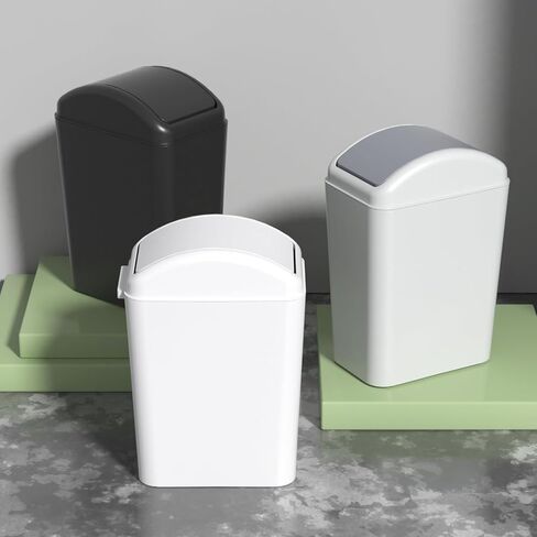 3-Pack 4.5 Gallon Plastic Trash Can with Swing Lid, Swing-Top Waste Can, White in Saudi Arabia
