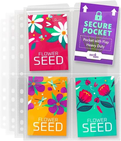 80 Pockets Spill-Proof Top Closure Seed Storage Organizer Sleeves (20 Pack) Heavy Duty 4 Pocket Garden Seed Organizer, Slot Size 3.5x5 Clear Sleeves for Seed Packet Storage, Seed Keeper, Seed Binder in Saudi Arabia