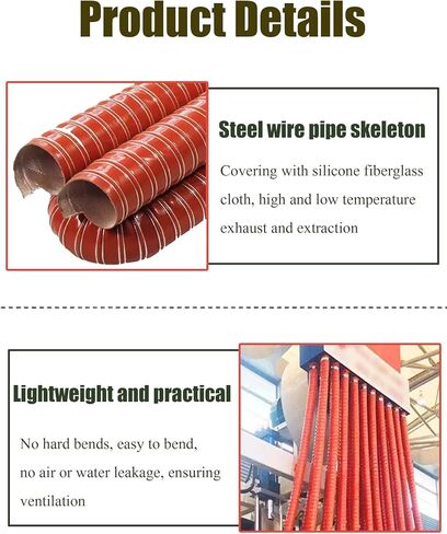 Silicone Ducting Hose Steel Wire Reinforced Flexible Duct Fire Retardant for Industrial Fume Extraction Extractor Fan Dryer Vent(3.2cm,300cm) in Saudi Arabia