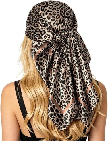 35" Large Square Satin Head Scarf - Fashion Leopard Print Satin Scarves Silk Feel Head Wrap for Women in Saudi Arabia