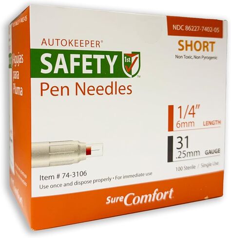 إبر قلم الأمان SureComfort قصيرة 31 جم × 6 مم (1/4 بوصة)، صندوق 100 قطعة in Kuwait
