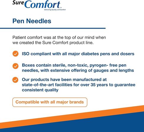 إبر قلم الأمان SureComfort قصيرة 31 جم × 6 مم (1/4 بوصة)، صندوق 100 قطعة in Kuwait