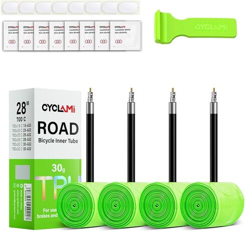 1/4-Pack CYCLAMI TPU Inner Tubes 700 x 18-32c 700c Inner Tubes Ultralight 30g Bike Tube with 45mm/65mm/85mm Presta Valve for Road Bike Tubes(Include Bike Tube Patch Repair Kit) in Saudi Arabia