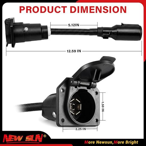 محول شفرة NEWSUN® 7 دبوس RV إلى مقبس مقطورة دائري 7 اتجاهات، موصل Adpater 7 Prong مع حزام الأسلاك، موصل نهاية السيارة، دعامة تثبيت لجرار شاحنة بيك اب نصف شاحنة in Kuwait