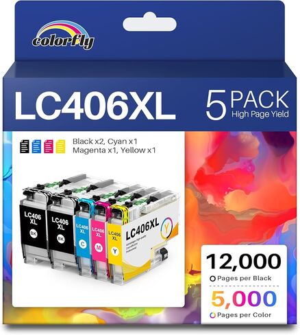 خراطيش حبر LC406XL عالية الإنتاجية لخراطيش حبر Brother LC406 تستخدم LC406XL LC 406-XL مع طابعة Brother MFC-J4335DW MFC-J5855DW MFC-J5855DW MFC-J6955DW (4 عبوات BK/C/M/Y) in Kuwait