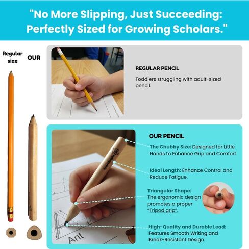 Thick Fat Jumbo Triangular Pencils for Hand Writing Drawing, Age 2+, Preschoolers, Early Learners, and those with Special Needs. Sets of 10 natural wood pencils with a wood sharpener and eraser. in Saudi Arabia