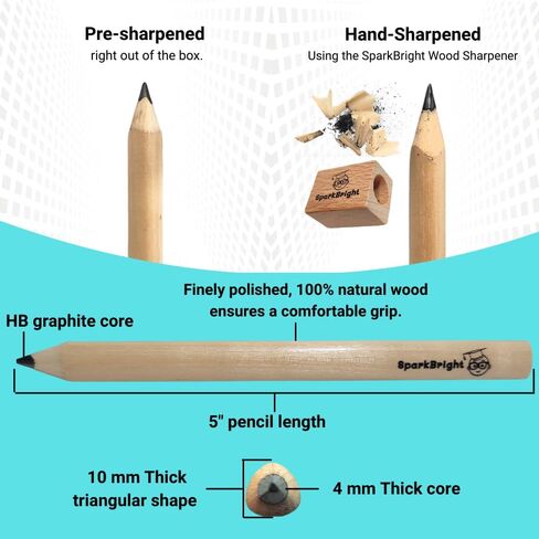 Thick Fat Jumbo Triangular Pencils for Hand Writing Drawing, Age 2+, Preschoolers, Early Learners, and those with Special Needs. Sets of 10 natural wood pencils with a wood sharpener and eraser. in Saudi Arabia