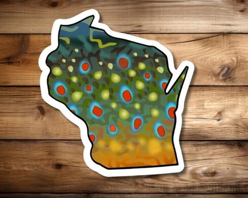 Wisconsin 6" Trout Fly Fishing Bumper 3-Sticker Set – Waterproof Vinyl Decals Featuring Brown, Rainbow & Brook Trout, Ideal for Trucks, Boats, Coolers & Outdoor Gear, Made in USA in Saudi Arabia