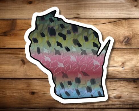Wisconsin 6" Trout Fly Fishing Bumper 3-Sticker Set – Waterproof Vinyl Decals Featuring Brown, Rainbow & Brook Trout, Ideal for Trucks, Boats, Coolers & Outdoor Gear, Made in USA in Saudi Arabia