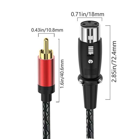 كابل صوت RCA ذكر إلى XLR أنثى قصير، توازن 3Pin XLR أنثى إلى RCA كابل صوت مضخم صوت غير متوازن، موصل معدني مطلي بالذهب 24 قيراط 1FT 2Pack in Kuwait