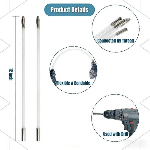 50 in Pipe Cleaning Kit, Stainless Steel Bristles Brush Set, Tube Brush with 4 Flexible Rods,Wire Brush with Hex Shank for Drill,4 PCS Pipe Brush for Auto Parts, Bottles, Tubes,Drain in Saudi Arabia