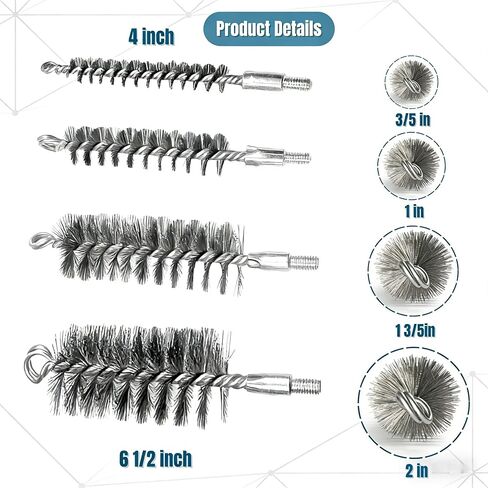50 in Pipe Cleaning Kit, Stainless Steel Bristles Brush Set, Tube Brush with 4 Flexible Rods,Wire Brush with Hex Shank for Drill,4 PCS Pipe Brush for Auto Parts, Bottles, Tubes,Drain in Saudi Arabia