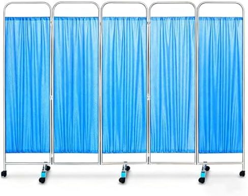 Sturdy 5-Panel Medical Privacy Screen - Waterproof Nylon Room Divider with Silent Wheels, Ideal for Hospitals & Clinics, Portable Indoor Partition for Patient Privacy in Saudi Arabia