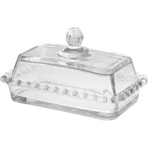 Glass Butter Dish with Lid, Clear Crystal Design, Decorative Beaded Edge, Kitchen Storage Container for Stick Butter (1, S) in Saudi Arabia