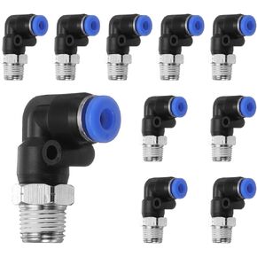 HARFINGTON 10pcs Push to Connect Fittings Male Elbow 5/32 Inch Tube OD x 1/8 Inch NPT Thread Plastic Quick Connect Air Hose Pneumatic Fitting Kit Push Lock Connector PL4-N01, Blue in Kuwait